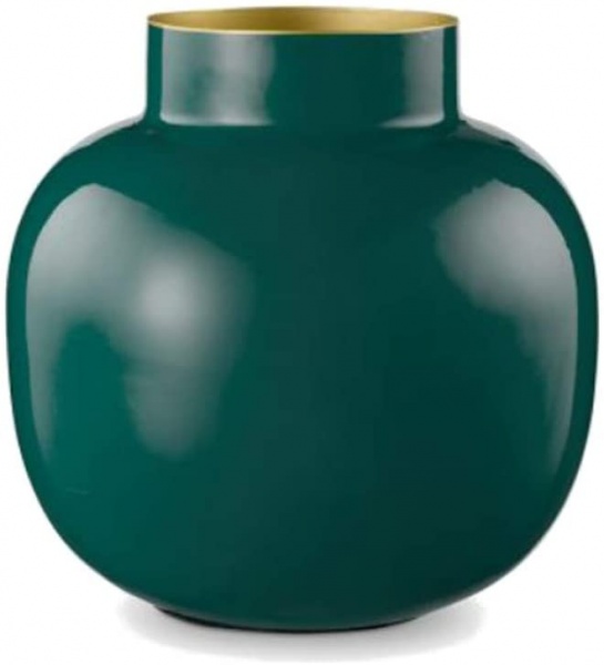 Vase Metall emalliert, innen gold, Farbe dark green, Größe 25 cm