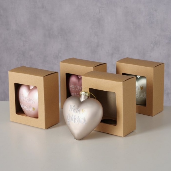 Weihnachtsanhänger Herzensmensch, 4-Fach sortiert, in einer Geschenkverpackung, Herz, L 10 cm H 10 c