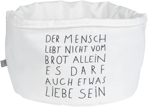 Brotkorb aus Stoff mit Druck in schwarz " DER MENSCH..", Größe D 23,5 x H 13,5 cm