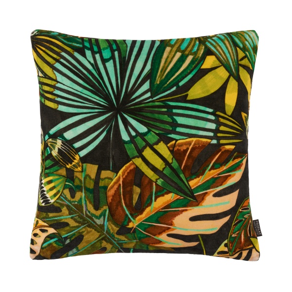 Kissenhülle Cefalu, Dschungelprint auf 100% Baumwollsamt in Farbe lagune, verschiedene Größen
