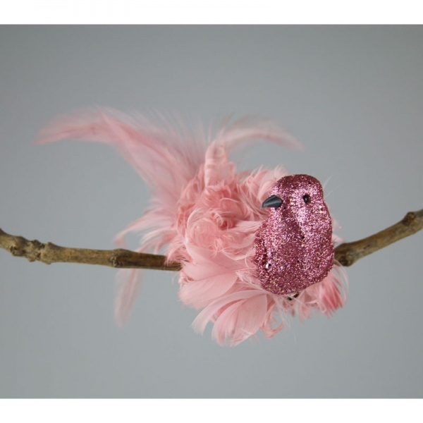 Vogel mit Clip Feder pink, Größe: B5,5 L17 H5