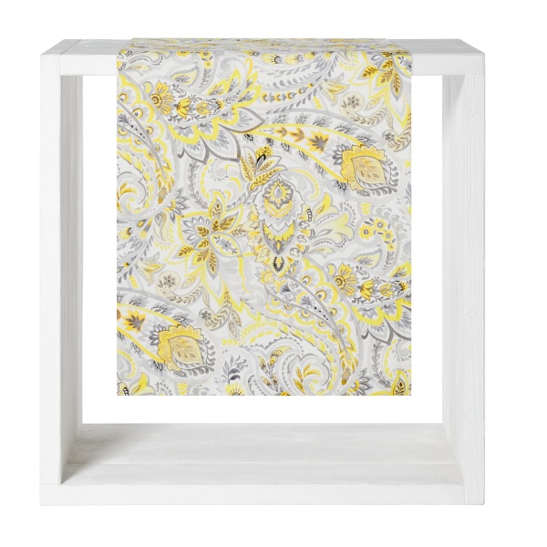 Tischläufer Zari, Druck Pailseymuster inn Farbe grau/ gelb auf 100% Baumwolle, Größe 50x140 cm