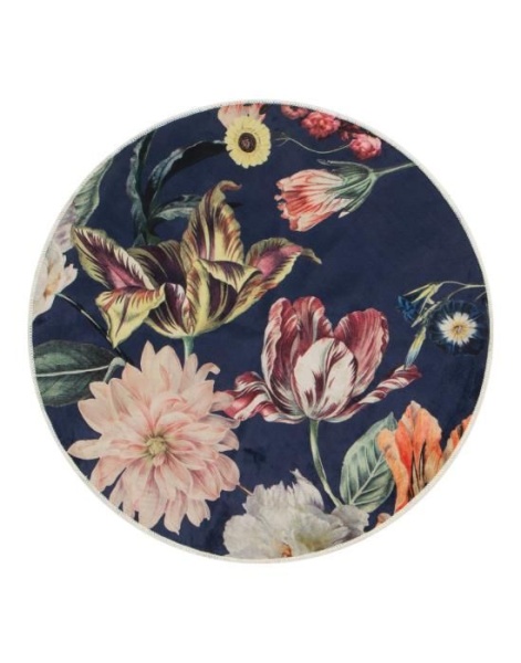 Teppich Filou Finest, darkblue mit Blüten, Durchmesser 90 oder 180 cm