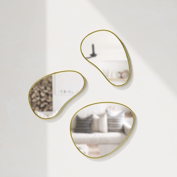 Hubba Pebble Wandspiegel Set, Moderne Design Spiegel mit Organischer Form, 3er-Set, Messing