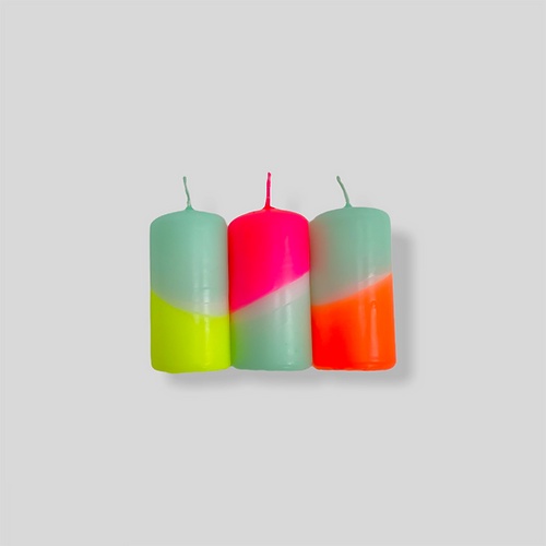 Neon Dip Dye Stumpenkerzen, klein, 3er Set, verschiedene Farben