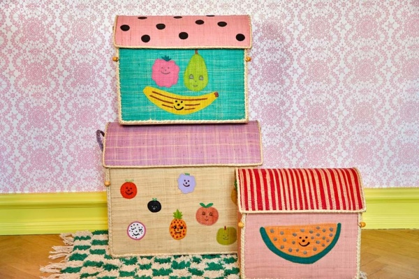 Korbset für Kinder, Raffia Toy Baskets with Fruits, 3 verschiedene Größen